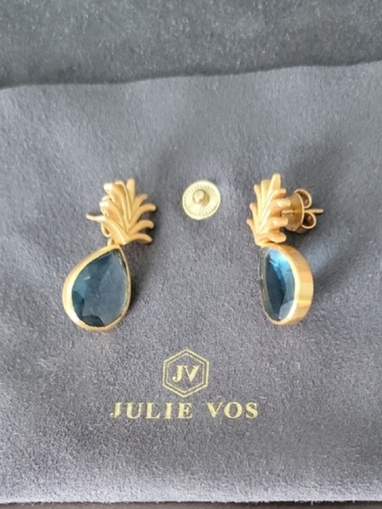 Julie Vos Gold Pineapple Earrings with Light Blue Teardrops - Picture 2 of 5
